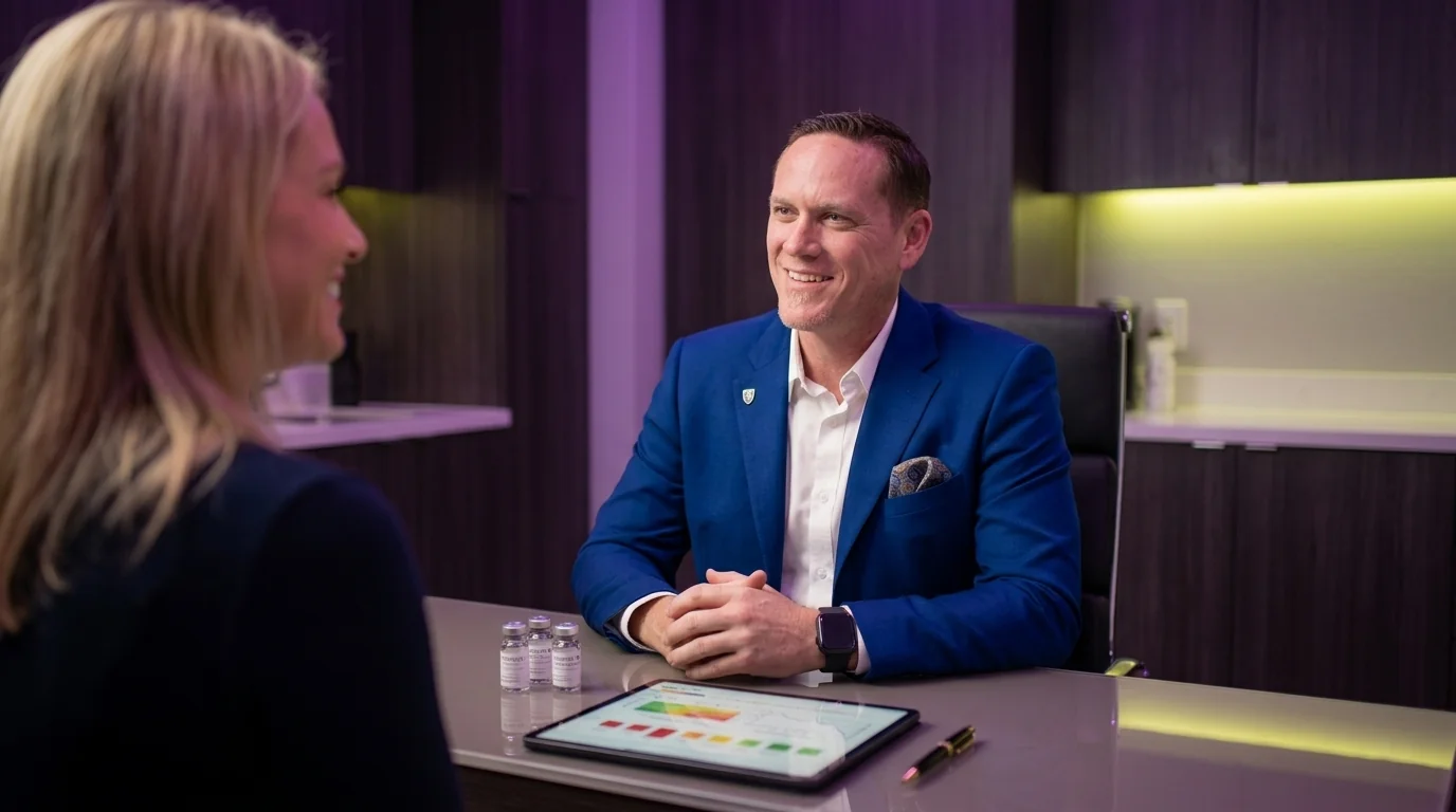 Garrett consulting with patient about treatment options