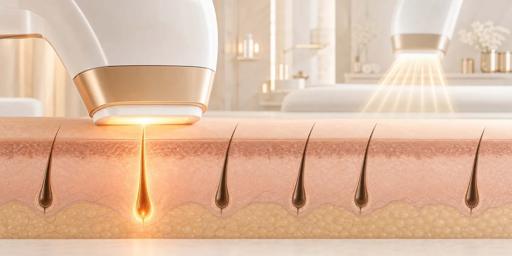 Focused 810 nm diode laser energy targeting follicles