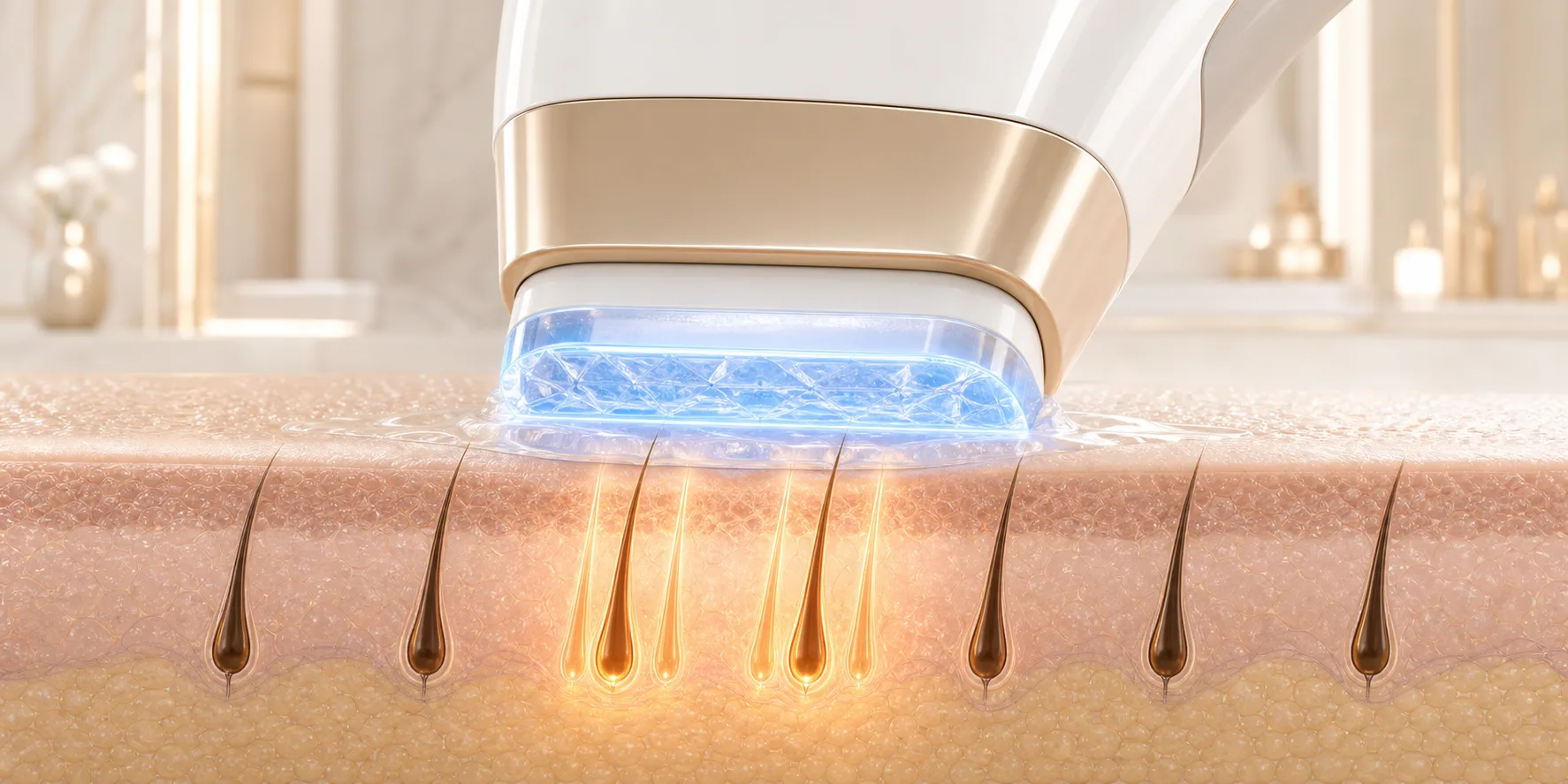 Sapphire cooling window protecting the skin surface during laser treatment