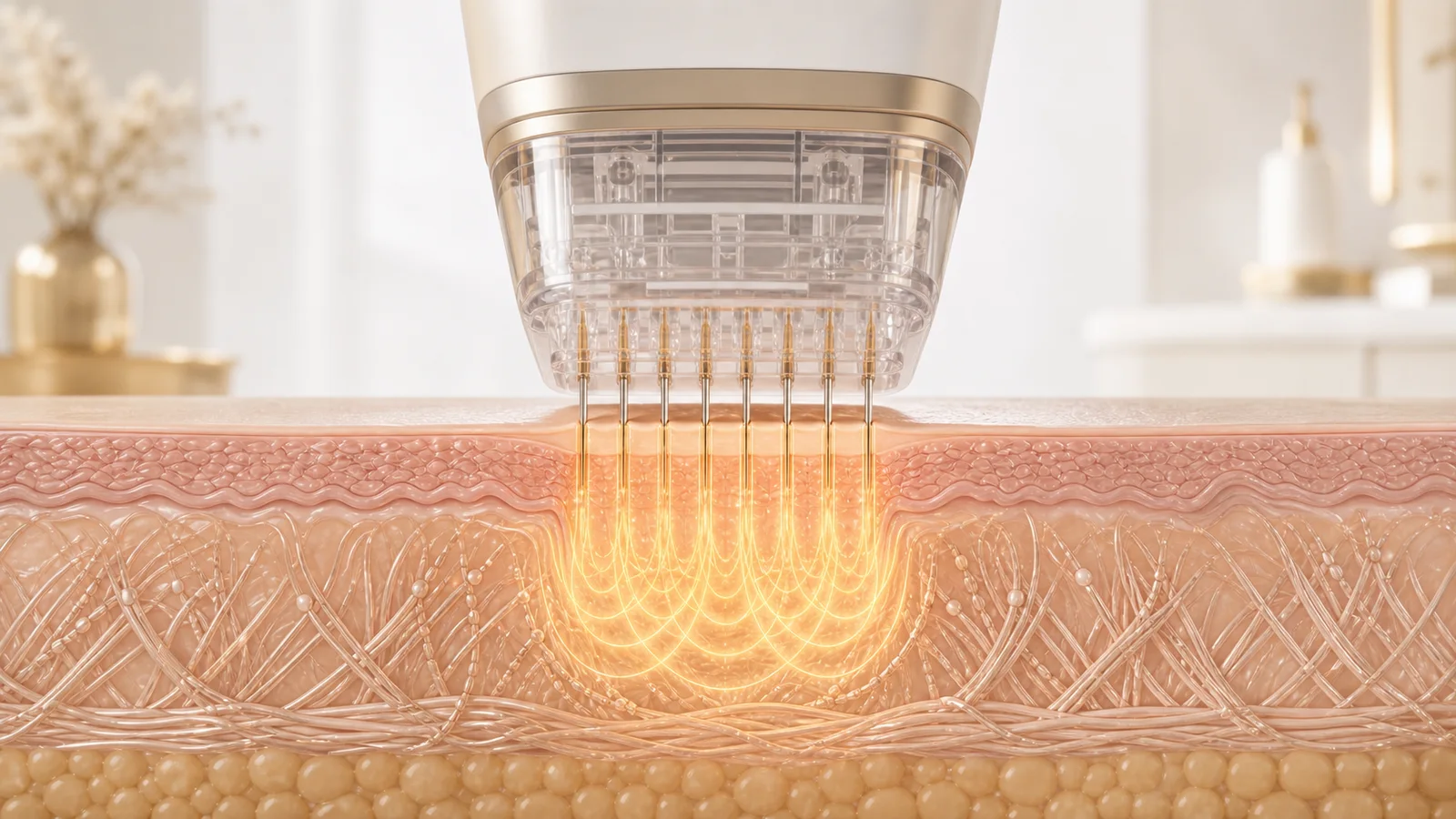 Champagne clinical RF microneedling collagen remodeling illustration