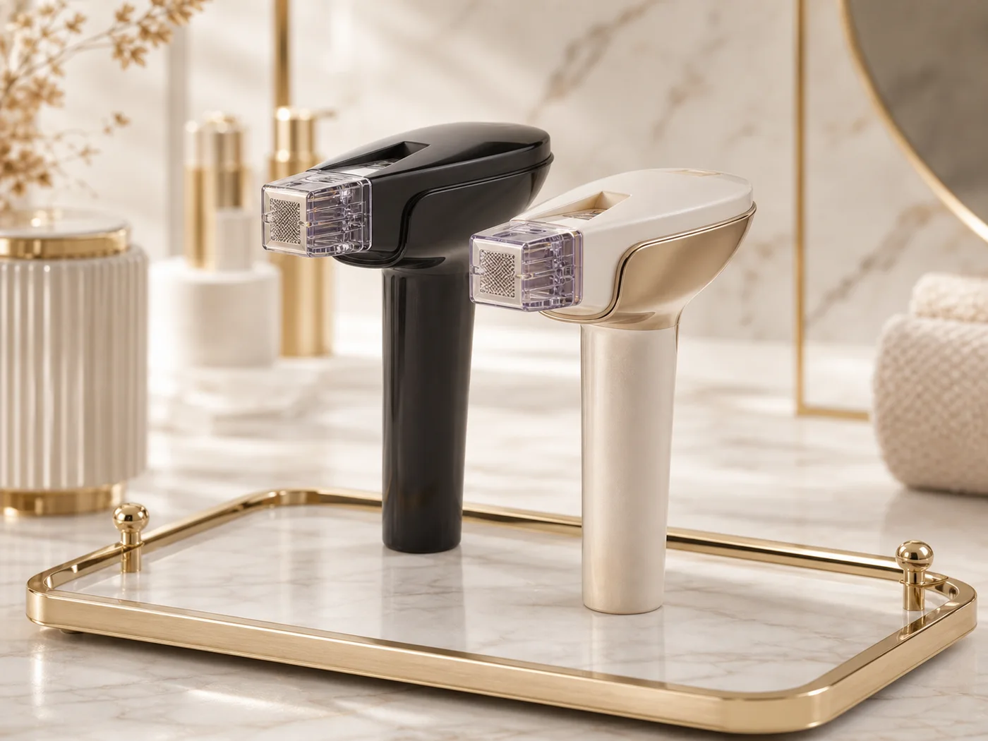 Champagne clinical Morpheus8-style RF microneedling handpieces