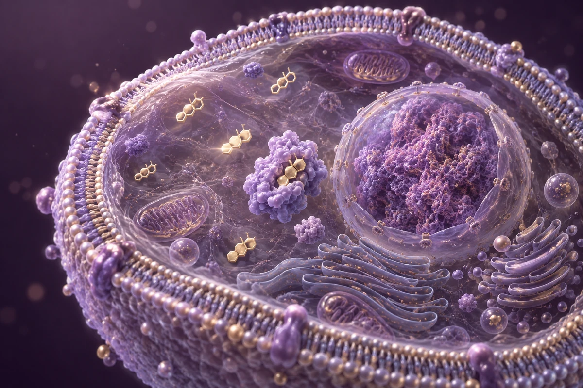 Conceptual steroid hormone, intracellular receptor and cell nucleus