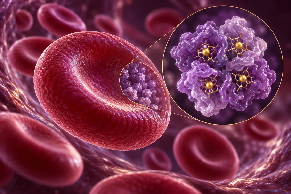 Conceptual red blood cells, hemoglobin proteins and iron-related transport