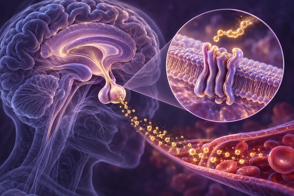 Conceptual pituitary gland, GHRH receptor and hormone release into circulation